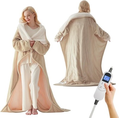 Electric Blanket Wearable with Foot Pockets & Sleeves, Electric Heated Snuggle