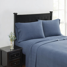 London Fog Solid Flannel Sheets Blue Cotton 3-Piece Twin Sheet Set Solid 100