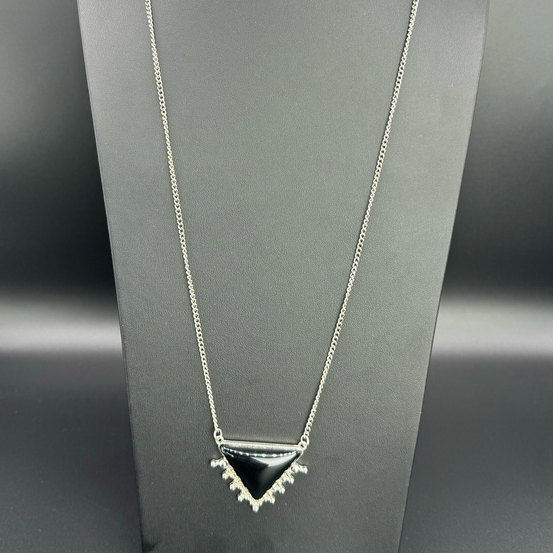 Black Triangular Geometric Pendant Silver Tone Cu… - image 1
