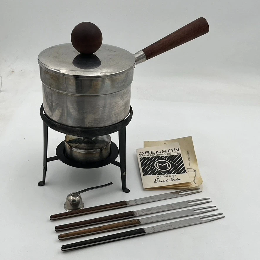 MCM Fondue Pot Set Orenson Design W/ Forks Walnut Stainless Kitchen Party
Opens in a new window or t