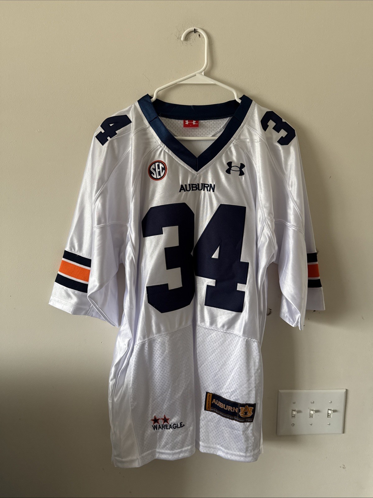 Men’s Under Armour Bo Jackson #34 Auburn Tigers NCAA Jersey Sz L - White RARE