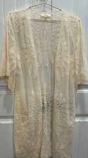 Women Sz L Vintage style Ivory Lace Duster Kimono Boho Fairy Whimsy EUC