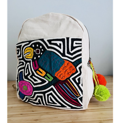Panamá Mola Backpack with Pom Poms.   