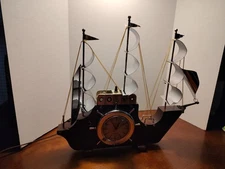 Vintage United Clock Corp Sailing Clipper Ship Boat Wood Mantel Corded (Works)#6