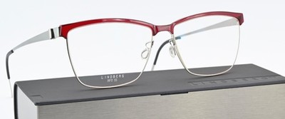LINDBERG Brille 9812 55-15 135 P10 Strip Titanium Viereck Browline Rot Leicht
