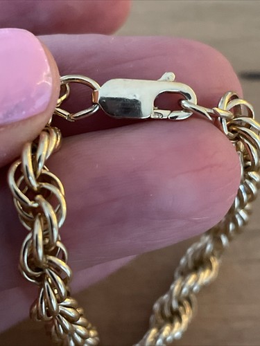 Gold Tone Sterling Silver Twisted Braided Chain Bracelet 7.5” - Picture 4 of 5