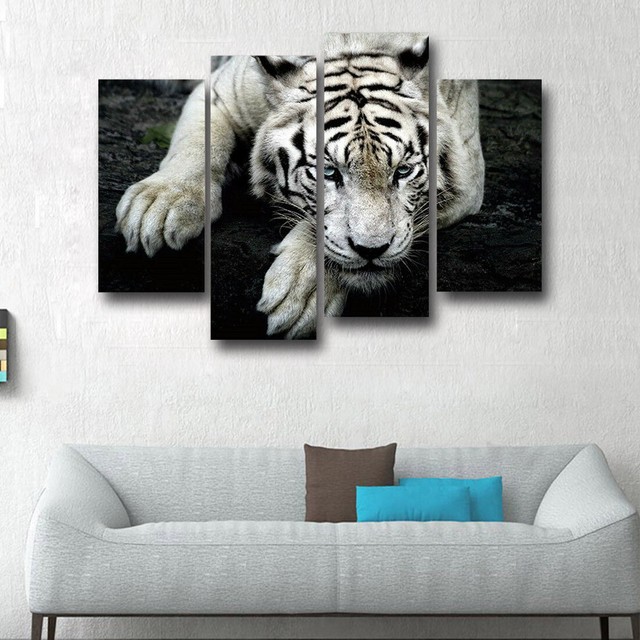 White Tiger Canvas Painting Animal Wall Art Picture Hd Print Poster Home Decor For Sale Online
