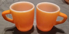 Vintage Fire King Orange Mugs / Set of 2 / Stackables