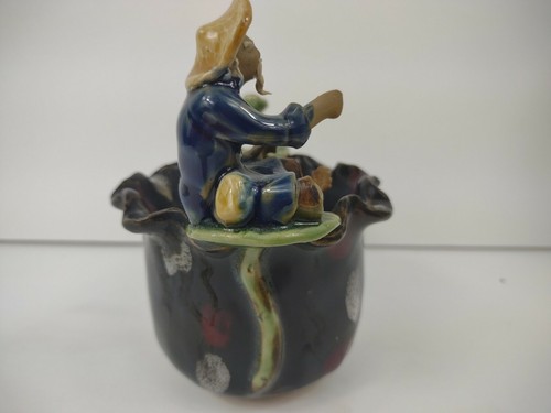 Vintage Mudmen Schlammmann Ton Keramik handgefertigte Vase Schale Fischer Frosch Übertopf - Bild 6 von 12