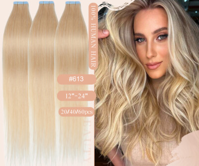 60PCS-150G Thick Tape In Remy Human Hair Extensions Full Head Skin Weft Balayage
