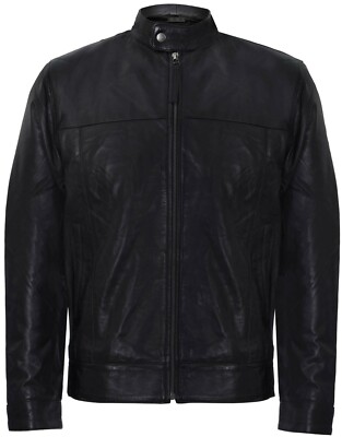 Smart schwarze Herrenjacke aus echtem weichem Echtleder mit klassischem Kragen
