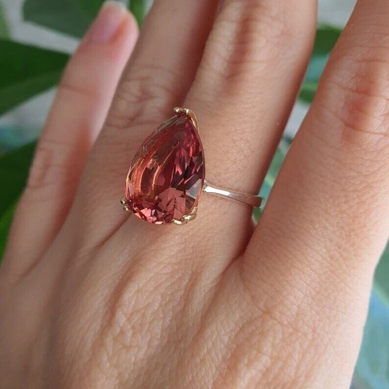 Natural Padparadscha Sapphire 14 K White Gold Handmade Ring Gift