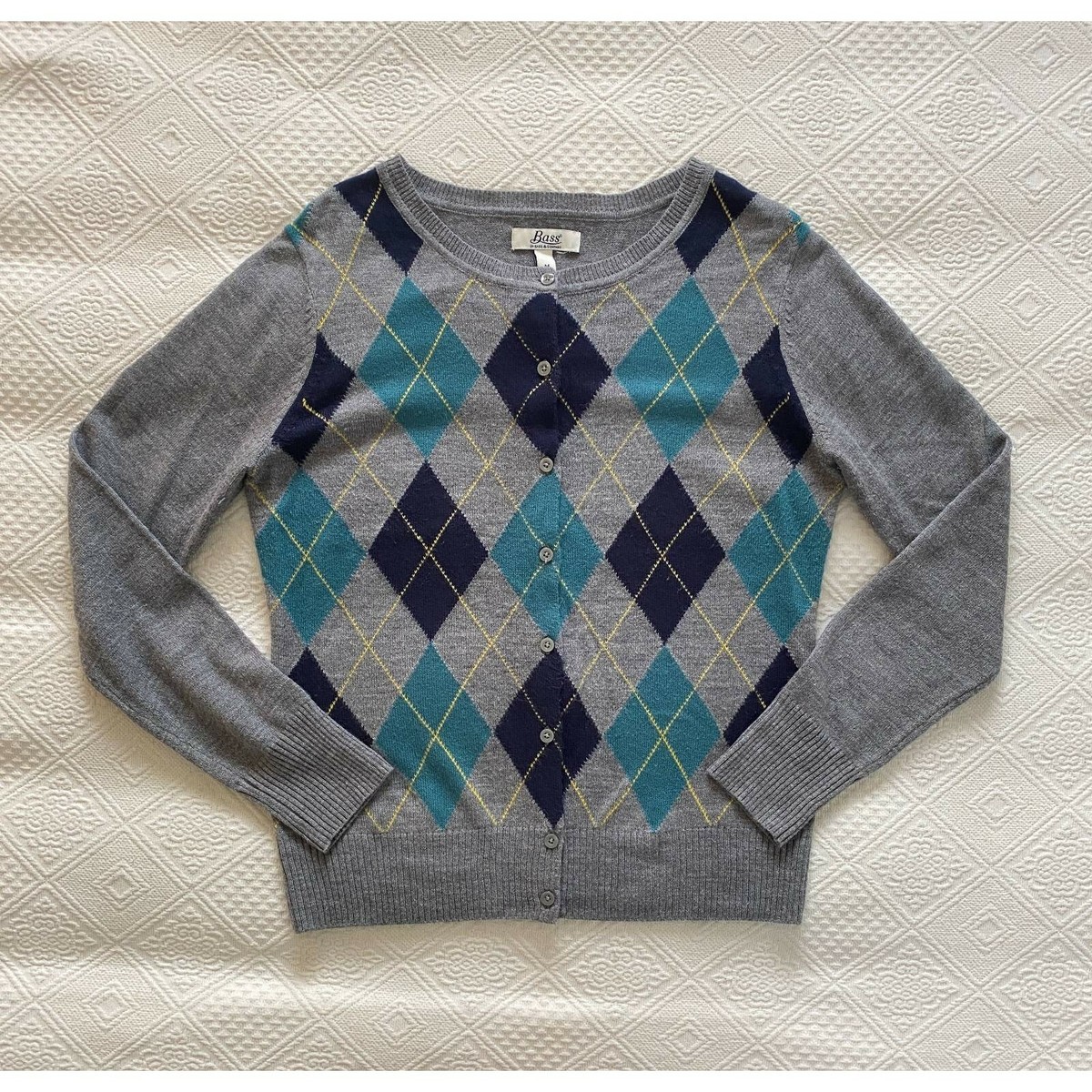 G.h. Bass & Co. Mens Cardigan Sweater Gray Blue Argyle Crew G.h. Bass & Co. Mens Cardigan Sweater Gray Blue Argyle Crew