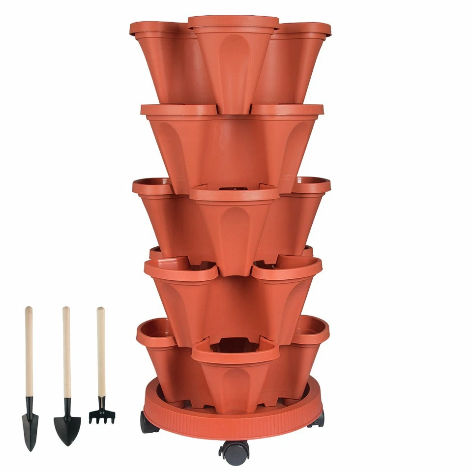 Hágalo usted mismo Maceta vertical apilable de fresas de 5 niveles hierba jardín flores macetas vegetales Foto 4 de 4