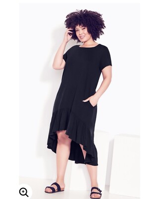 Aveune Ella Ruffle Plain Hi-low Dress - Black sz16-NWT