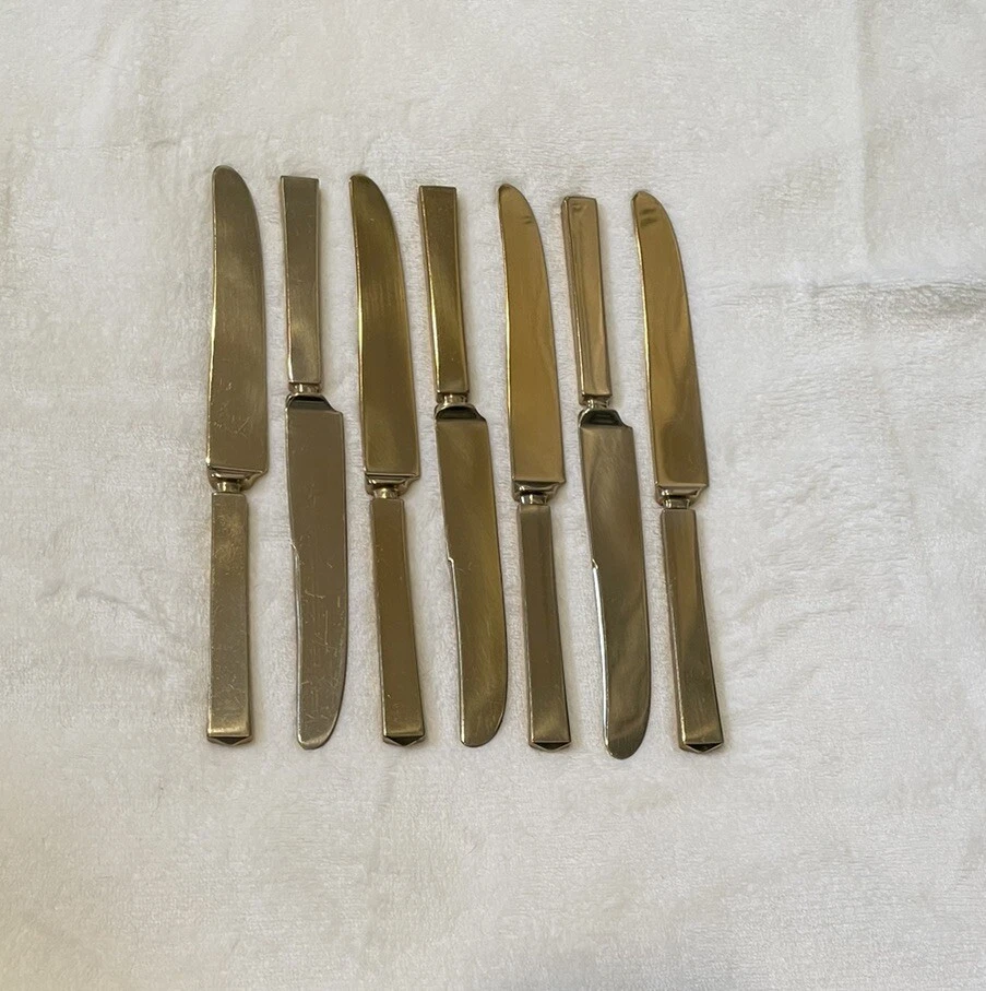Set of 7 Vintage Dirigold Dirilyte Goldware Empress 8 5/8" Dinner Knives MCM - Image 2 of 4