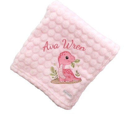 Babydecke mit gesticktem Dinosaurier Motiv 90 cm x 75 cm personalisiert mit Baby
