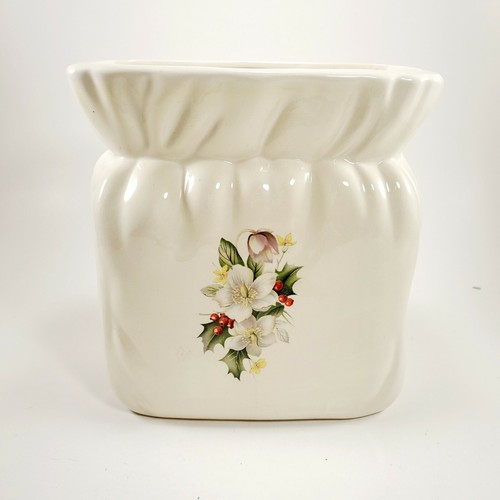 Vintage große Keramik Mehlsack Vase Weihnachtsstern Tulpen & Stechpalme Weihnachten EUC