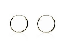 10K White Gold Hoop Earrings Small Plain Endless Hoops 10 x 1.2mm Minimalist