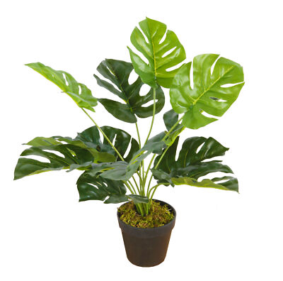 Deko Kunstf Pflanze Monstera im Blumen Topf - 45 cm - Zimmer Loch Blatt Fenster