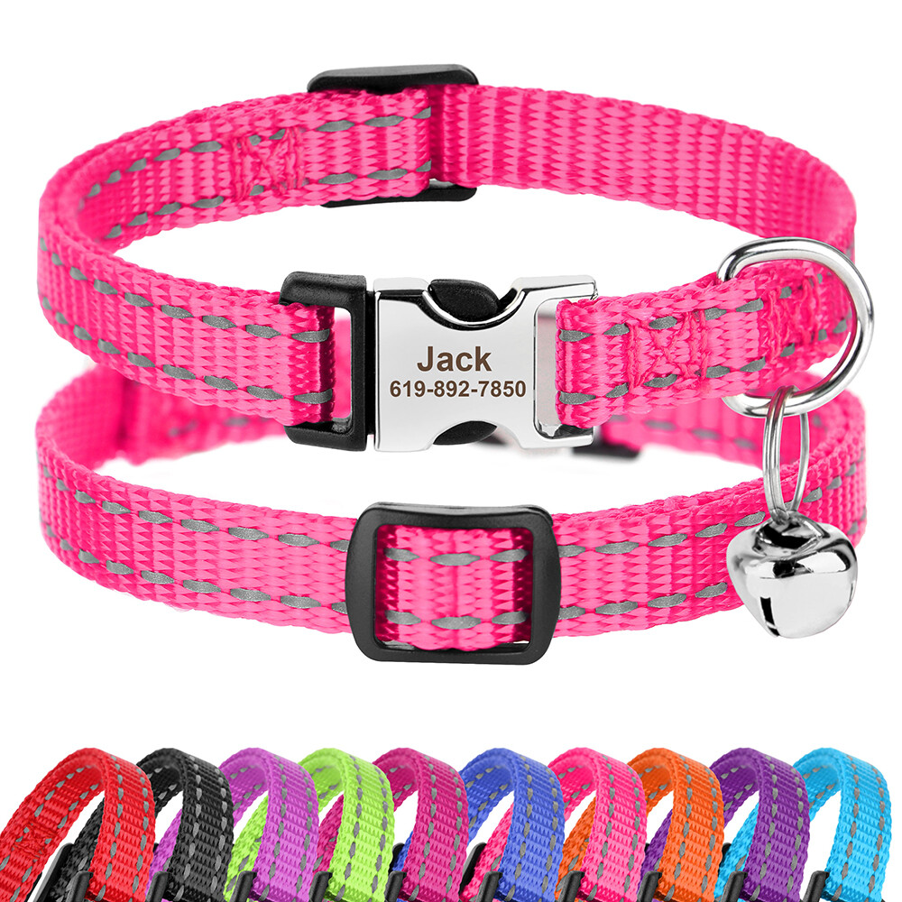 Reflective Personalized Cat Collar Adjustable Custom ID Safety Buckle for  Kitten