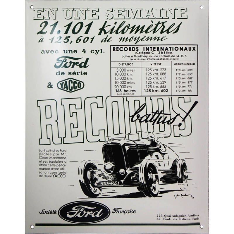 Plaque émaillée FORD YACCO décoration murale vintage garage en métal 30x40 cm