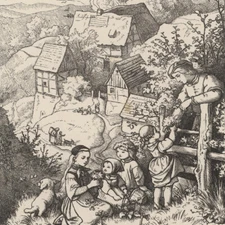 Ludwig Richter after children in the meadow for the house spring wood engraving 19th Century