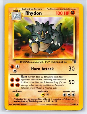 Legendary Collection Rydon 2002 Pokemon TCG Legendary Collection Rhydon Regular Rare - 35/110 - NM ...