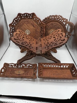 Vtg Hand Carved Solid Wood Misc Pieces Lot Of 5