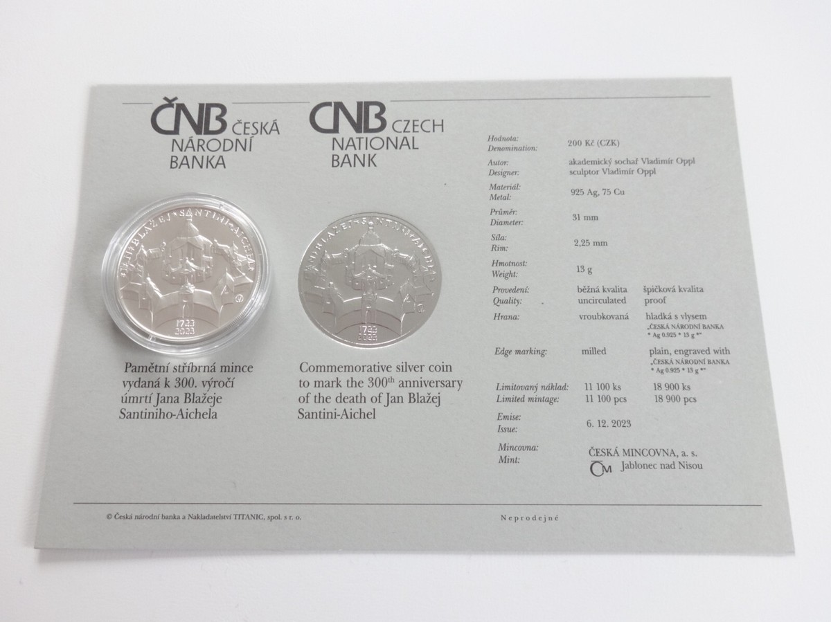 200 Korun - 200 Kč / 2023 / 300th anniversary of the death of J. B. Santini  / BU | eBay