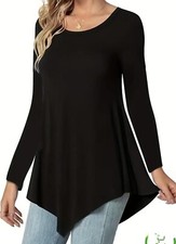 WOMEN’S CREW NECK LONG SLEEVE LONG TUNIC TOP  ASYMMETRIC HEM T-SHIRT