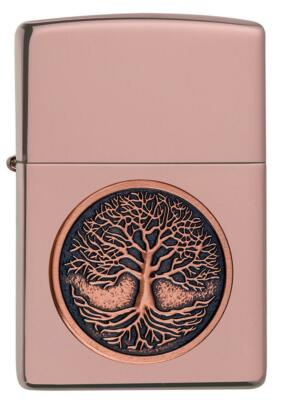 Zippo 49638 Windproof Tree Of Life Emblem Lighter, Rose Gold, New