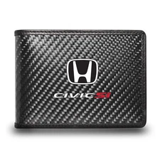Honda Civic Si Black Real Carbon Fiber Leather RFID Blocking Bi-fold Wallet