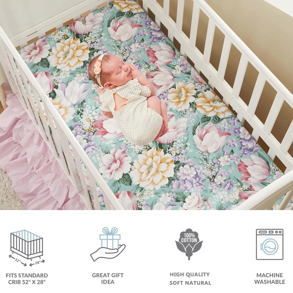 Juego de cama de cuna para niñas jardín floral juego de guardería 5 piezas 100 % algodón edredón... Foto 3 de 4