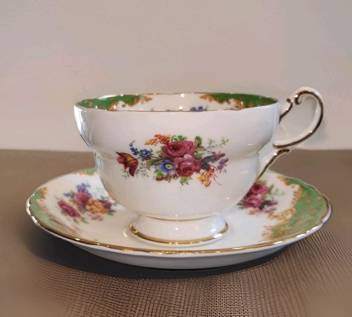 Vintage Greenby Paragon Footed Tea Cup & Saucer Set Fliral With Bird - Picture 3 of 12