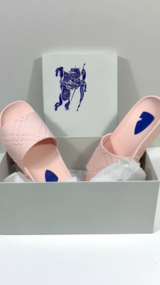 Burberry Dive Embossed Check Pool Slide Sandals Pink Gloss