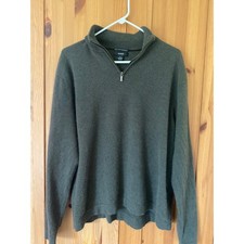 Alfani Mens 100 Fine Cashmere Quarter Zip Sweater Olive Green XL Mock Neck