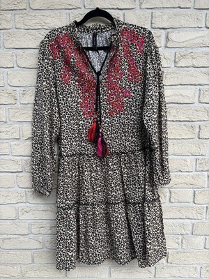Marc CAIN Stufenkleid N5 Gr 42 Kleid DRESS  LEO Leopard Volant