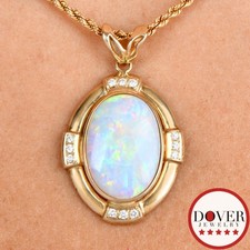 Estate Diamond 8.12ct Opal 14K Yellow Gold Oval Cabochon Pendant 8.7 Grams NR