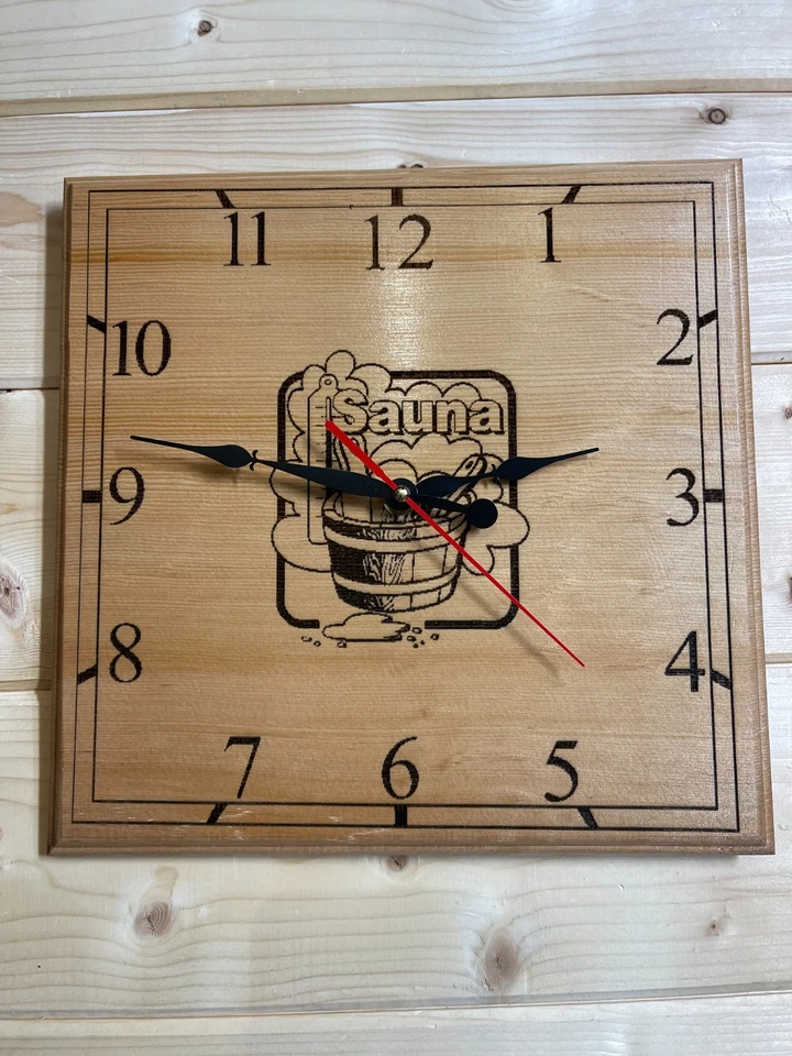 Reloj de Pared Sauna - Diseño Cuadrado Madera Grabado - 11 pulgadas Funciona con Pilas Foto 2 de 4