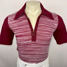 Vtg 60s 70s Zip Shirt Mens Medium Banlon Nylon Disco Hippie Atomic MCM Beatnik
