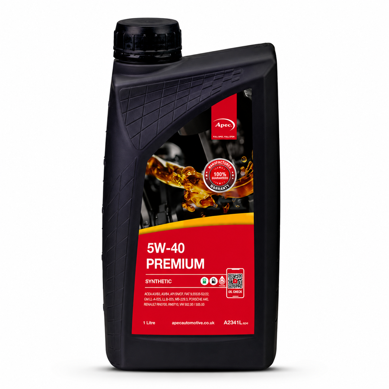 APEC 5W-40 PREMIUM Fully Synthetic Engine Oil 1L | ACEA A3/B3, A3/B4 LL-A-025
