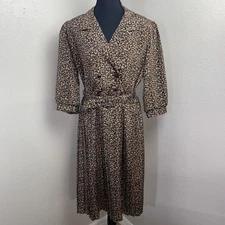 Vtg Breli Original Dress Women's 12 Brown Floral Belted CottageCore Prairie