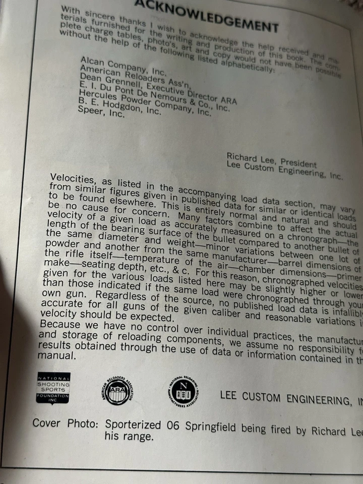 Manual de recarga Lee primera edición 1965 información completa para recargar municiones Foto 3 de 3