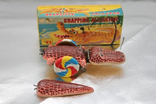 Vintage S&E WIND-UP SNAPPING ALLIGATOR TIN LIGHO TOY JAPAN W BOX S-1843 Horikawa