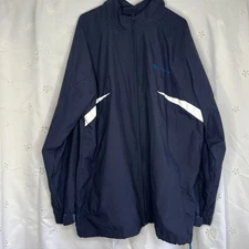 Vintage Champion Polyester Mens 2XL Jacket Hoodie Big Tag Coat Navy Blue 90s