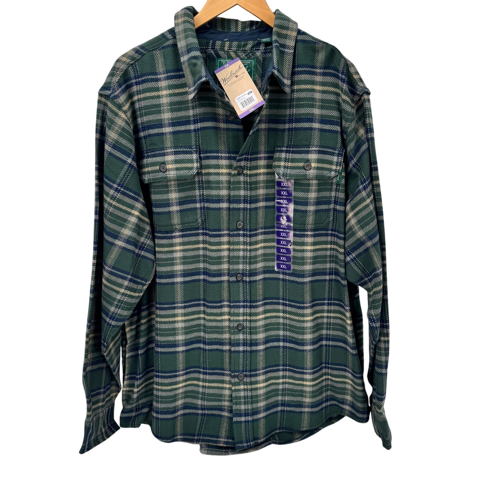 Woolrich Mens XXL Green Blue Plaid Flannel Shirt Jacket Shacket NEW $95
