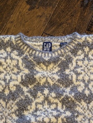 Vtg Old GAP Wool Mohair Knitted Nordic Snowflake Sweater Crewneck Women's Large