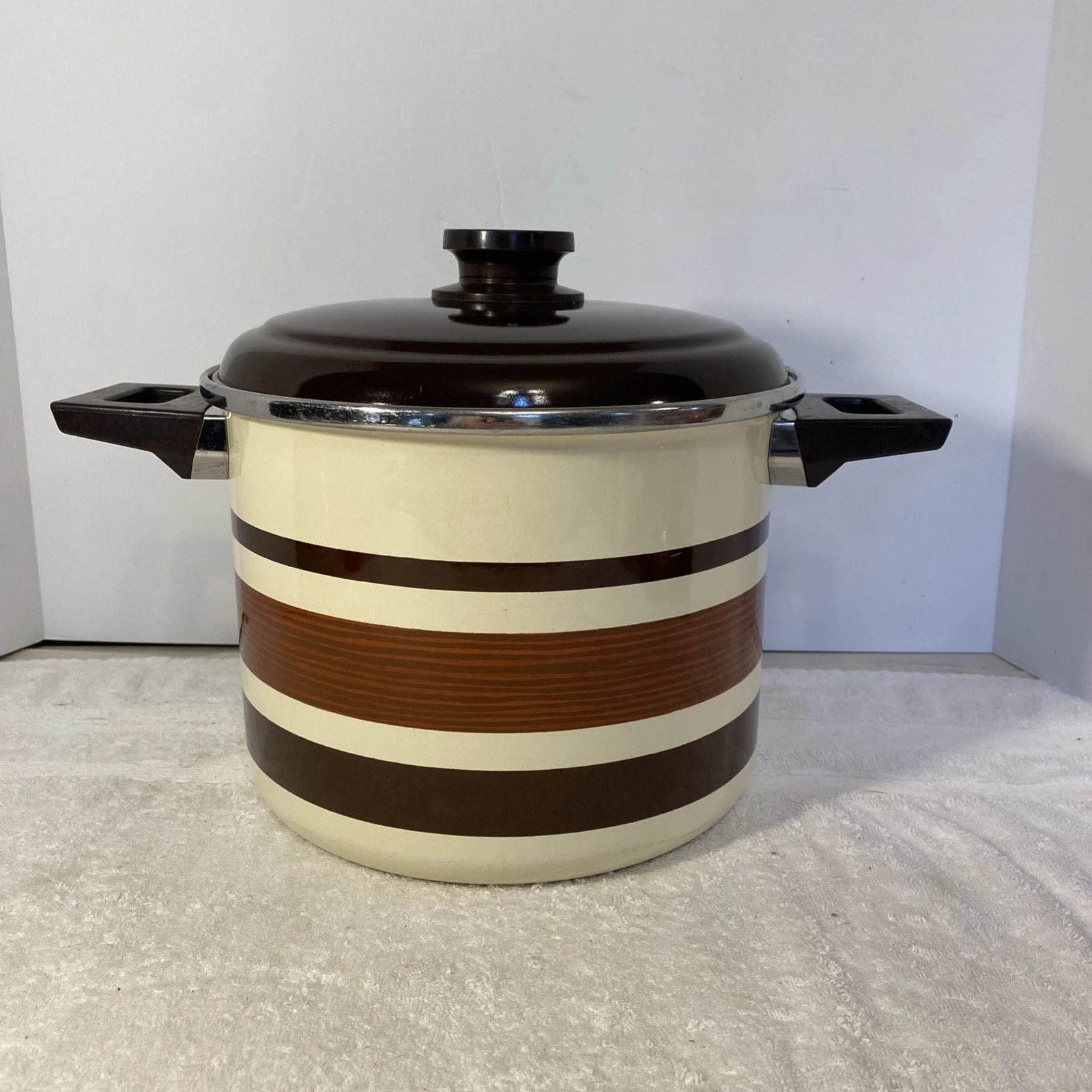 vintage MCM enamelware 6 Qt stockpot w/lid 1970’s Style