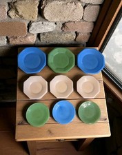 Vtg Lot 9 Akro Agate Plates Child Size Tea Set Jadeite Pink Blue Replacements